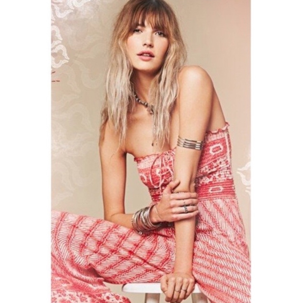 Free people/ red boho strapless jumpsuit
